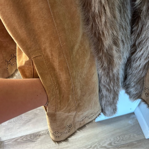 Gorgeous 100% Genuine Leather Faux Fur Penny Lane Long Jacket Coat Size Large - Picture 6 of 16